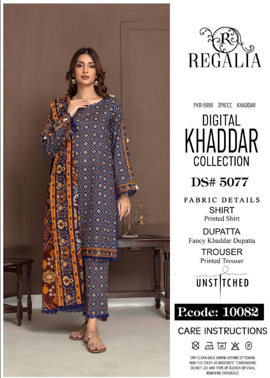 3 Pcs Women's Unstiched Khaddar Digital Print Suit