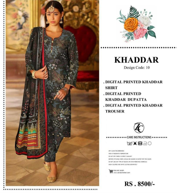 3 Pcs Women's Unstiched Khaddar Digital Print Suit