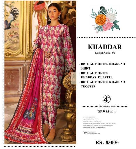 3 Pcs Women's Unstiched Khaddar Digital Print Suit